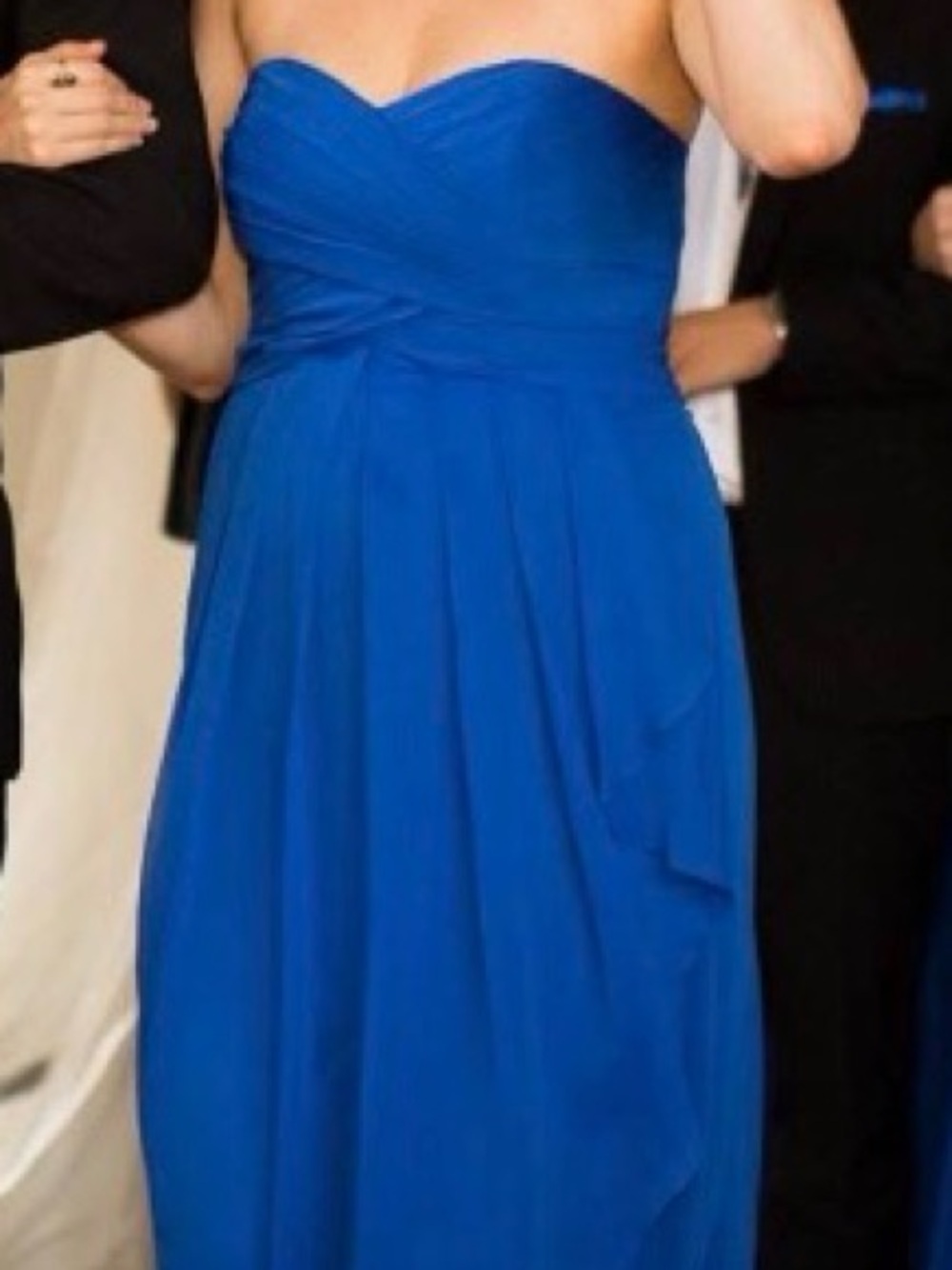 David's Bridal Strapless Royal Blue Chiffon Gown